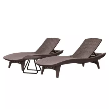KETER Pacific Sonnenliegen-Set 2 Stk. + Tisch braun