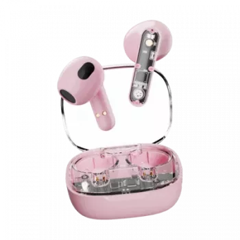 DELTACO Streetz T150-PNK True Wireless In-Ear-Kopfhörer, Bluetooth 5.3, Transparent Pink
