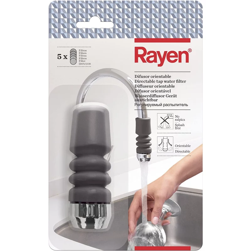 RAYEN 01083003 Verstellbarer Wasserhahn-Wasserfilter – Mehrstufig Keramik, Aktivkohle & PP-Baumwolle, Werkzeuglose Installation, Universelle Passform