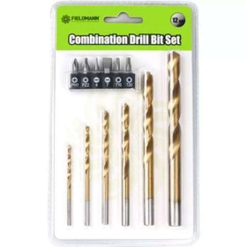 FIELDMANN FDV 9004 12-teiliges Bohr- und Schraubendreher-Bit-Set mit magnetischem Bithalter, HSS- & Holzbohrer, Phillips, Pozidriv, Schlitz, Aufbewahrungskoffer
