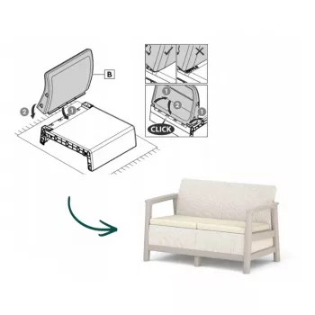 KETER Gartensofa Zweisitzer Scandi Linea 2-Sitzer Sofa kieselgrau/hellbeige