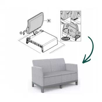 KETER Gartensofa Zweisitzer Scandi Form 2-Sitzer Sofa hellgrau/dunkelstahlgrau