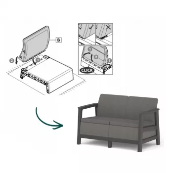 KETER Gartensofa Zweisitzer Scandi Linea 2-Sitzer Sofa grau