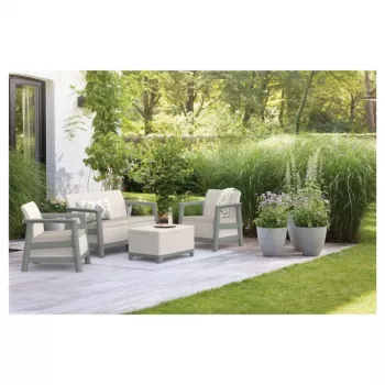 KETER Gartenmöbel-Set Scandi Linea 2-Sitzer Set kieselgrau/salbeigrün Steinton