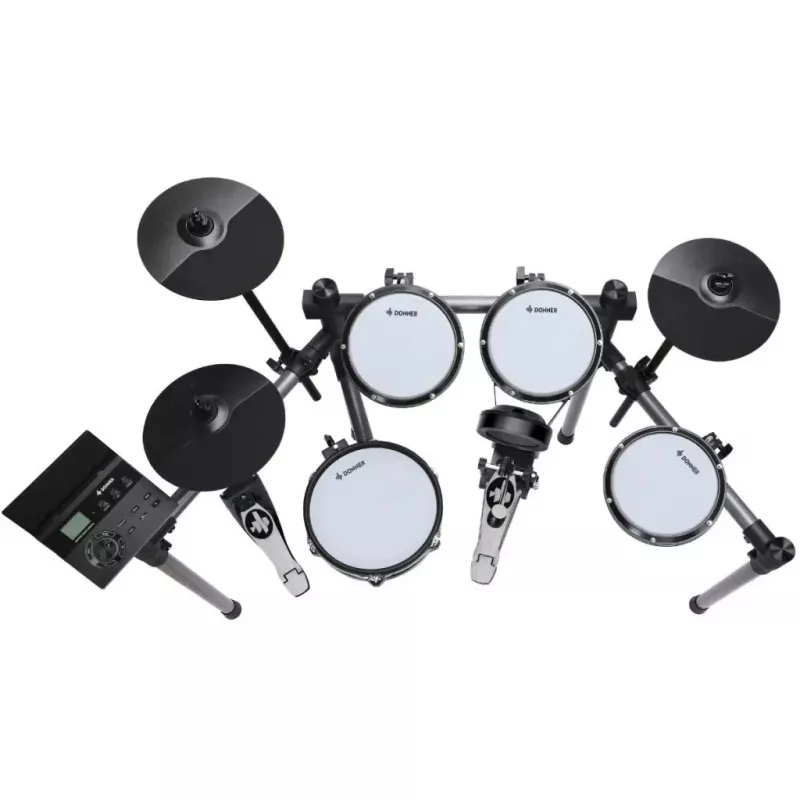 DONNER EC7247 Elektronisches Schlagzeug mit Mesh-Pads, 225+ Sounds, USB MIDI, Aluminium-Rack