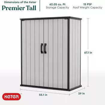 Keter Premier Tall Gartenhaus 29209552 – Beige/Braun Harz Lagerhaus, 1700L, Doppelwandig, Abschließbar