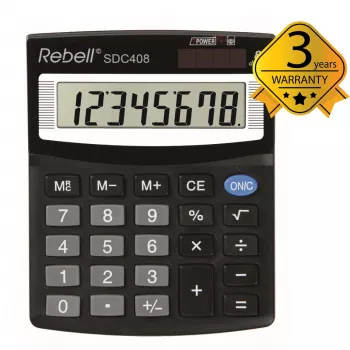 REBELL RE-SDC408 BX Halb-Desktop-Taschenrechner, 12-stelliges LCD, Dual Power (Solar & Batterie), Schwarz