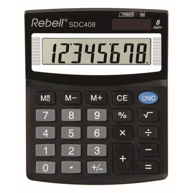REBELL RE-SDC408 BX Halb-Desktop-Taschenrechner, 12-stelliges LCD, Dual Power (Solar & Batterie), Schwarz
