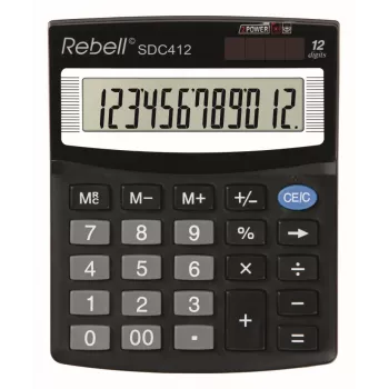 REBELL RE-SDC412 BX Halb-Desktop-Taschenrechner, 12-stelliges LCD, Dual Power, Schwarz