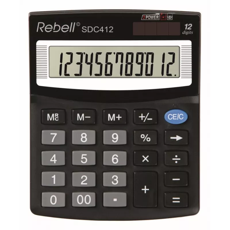 REBELL RE-SDC412 BX Halb-Desktop-Taschenrechner, 12-stelliges LCD, Dual Power, Schwarz