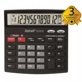REBELL RE-CC512 BX Tischrechner 12-stellig Dual Power Schwarz/Silber