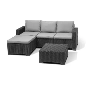 KETER Garten-Eckbank und Tisch California Chaise Lounge grau