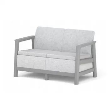 KETER Gartensofa Zweisitzer Scandi Linea 2-Sitzer Sofa hellgrau/dunkelstahlgrau
