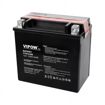 VIPOW BAT0501 Konventionelle Blei-Säure-Motorradbatterie 12V 14Ah, 140A Kaltstartstrom, Säurepack enthalten