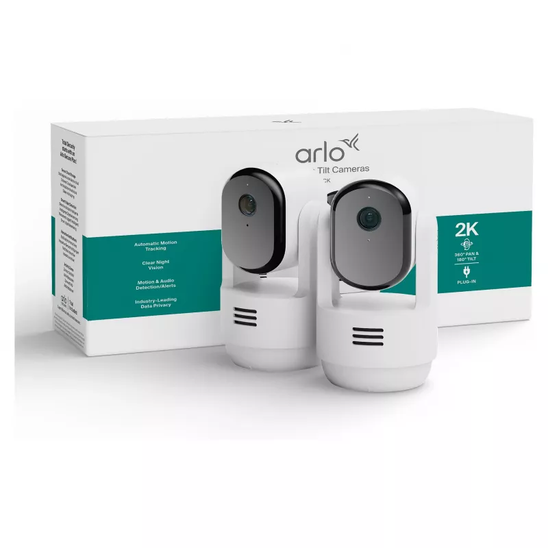 Arlo Essential 3 2K Pan-Tilt-Zoom Innenraum-Überwachungskamera (2er-Pack, Weiß)