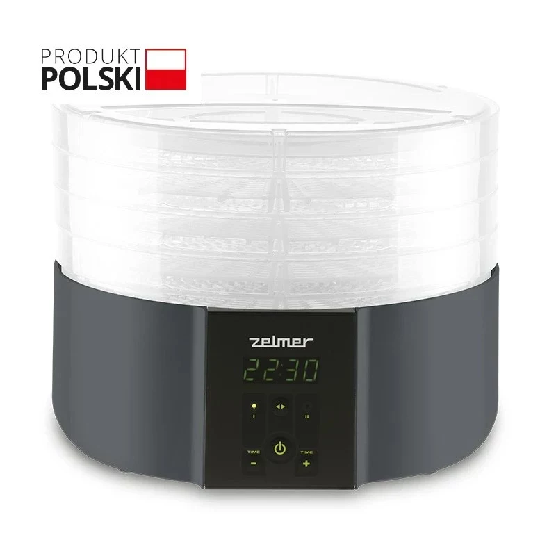 Zelmer ZFD2025 Dörrgerät, 5 Etagen, 520 W, elektronische Temperaturregelung 35-70°C, Timer 1-48h, LED-Display, Weiß/Grau