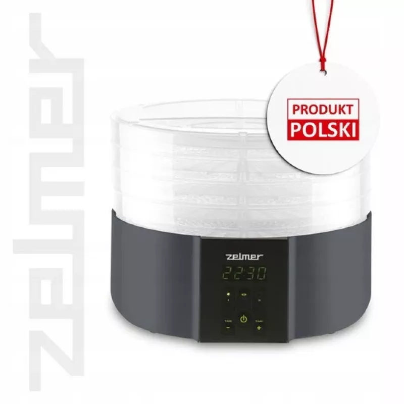 Zelmer ZFD2025 Dörrgerät, 5 Etagen, 520 W, elektronische Temperaturregelung 35-70°C, Timer 1-48h, LED-Display, Weiß/Grau