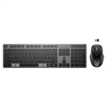 HPINC HP 725 - Tastatur-und-Maus-Set - multifunktional, wiederaufladbar, betrieben mit Superkondensator - full size - kabellos - Nachtfall Schwarz -