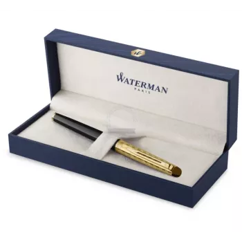 Waterman Hemisphere Rollerball-Stift - Fein, Glänzend Schwarz mit Chrom-Zierringen, Geschenkbox 2225136
