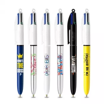 BIC 4 Colours Kugelschreiber 6er-Pack, blaues Gehäuse, 4 Tintenfarben (Blau, Rot, Grün, Schwarz), 1,0 mm mittlere Spitze 9926071