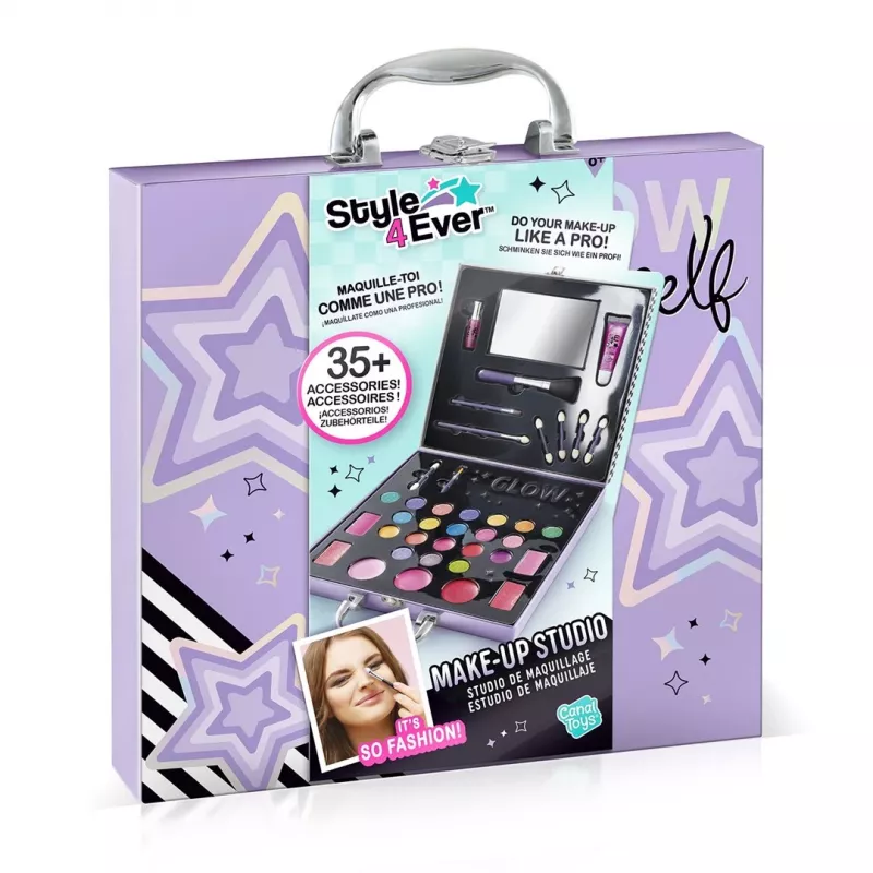 Canal Toys Make-Up Studio (OFG313) – Kindersicheres Kosmetikset mit 10 Lidschatten, 6 Lipglossen, 2 Rouges, Applikatoren, Pinseln und aufklappbarem Spiegel-Etui