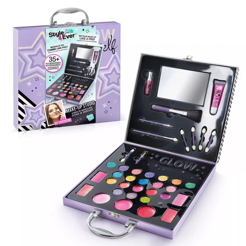 Canal Toys Make-Up Studio (OFG313) – Kindersicheres Kosmetikset mit 10 Lidschatten, 6 Lipglossen, 2 Rouges, Applikatoren, Pinseln und aufklappbarem Spiegel-Etui