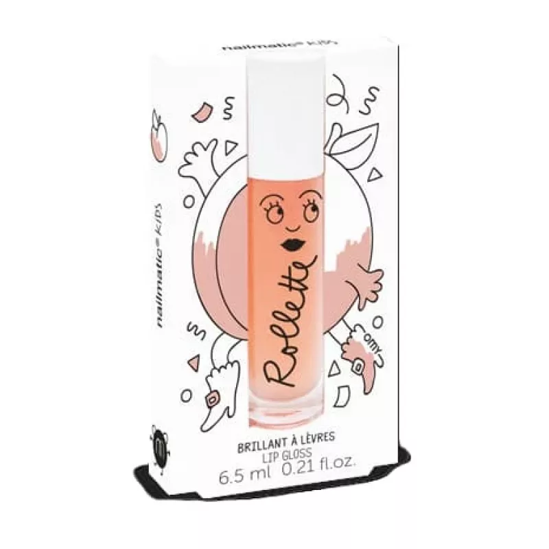 Nailmatic Kids Roll-On Lipgloss Pfirsich 6,5ml – feuchtigkeitsspendender veganer Kinder-Lipgloss mit Aprikosenkernöl und Vitamin E