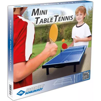 DONIC SCHILDKRÖT Mini Tischtennis-Tisch-Set, Blau, Faltbar, 68 x 33 x 9 cm, mit 2 Schlägern, Netz, 2 Bällen 838576