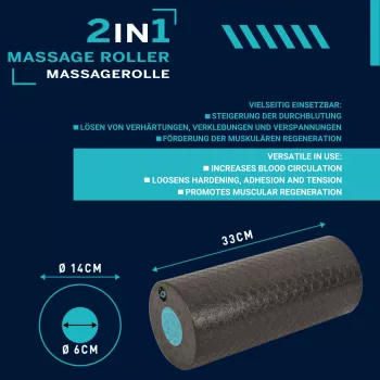 SCHILDKROT 2-in-1 Massage-Roller-Set Schwarz/Blau EPP-Schaumstoff 960237