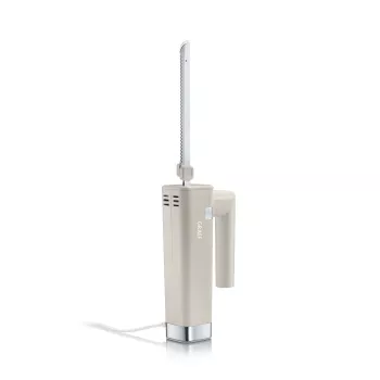 GRAEF EK508EU Elektromesser 180 W Edelstahlklingen, 2 Wellenschliffklingen, ergonomischer Griff, Aufbewahrungsblock aus Holz, Sicherheitsschalter, 1,2 m Kabel, Weiß