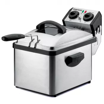 Rommelsbacher FRP 2135/E Rechteckige Fritteuse, 3,5 L Ölkapazität, Cool-Zone-Technologie, Permanentfilter, Einstellbarer Thermostat, Timer, Edelstahl