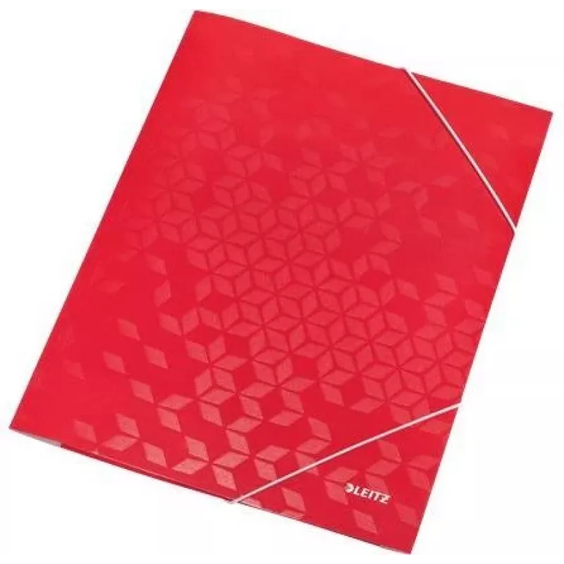 LEITZ WOW Gummizug-Dokumentenmappe A4, PP-kaschierter Karton, Rot, Eckgummizüge, 3 Innenklappen, Fassungsvermögen 150 Blatt 3982-00-26