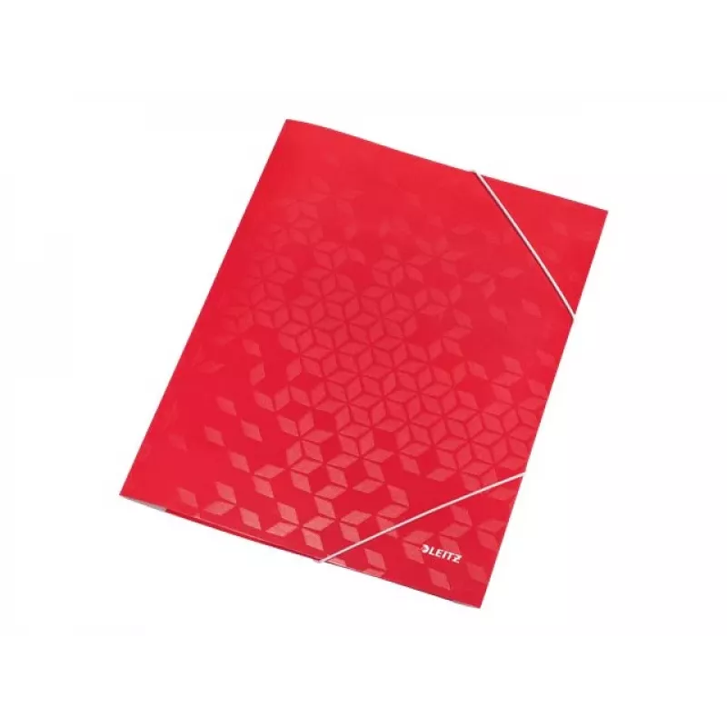 LEITZ WOW Gummizug-Dokumentenmappe A4, PP-kaschierter Karton, Rot, Eckgummizüge, 3 Innenklappen, Fassungsvermögen 150 Blatt 3982-00-26