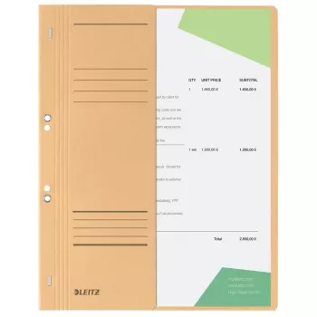 LEITZ Ösenhefter DIN A4, Manila-Karton, Chamois, Amtsheftung, 250 g/m², 1-2 Vorderdeckel (90 mm breit) mit Beschriftungsfeld - 50 Stück (3741-00-11)