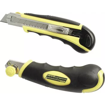 Brüder Mannesmann Universal-Cuttermesser mit Softgrip, automatischer Klingenverstellung, 18 mm Abbrechklinge, 60100