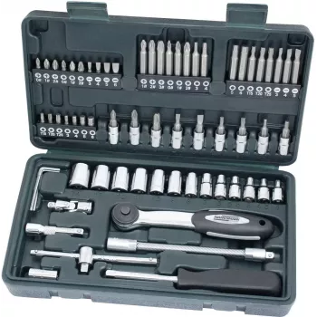 BRÜDER MANNESMANN 1/4 inch 65-teiliger Steckschlüsselsatz mit Ratsche, Verlängerungen, Bits und Koffer 29165