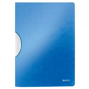 LEITZ WOW ColorClip A4 Klemmhefter, Metallicblau mit 3D-geprägter Oberfläche, Hellgraues Inneres, 30 Blatt Fassungsvermögen 4185-00-36