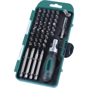 BRÜDER MANNESMANN 49-teiliges Bit-Box-Set mit umschaltbarem Ratschengriff im Etui 29893