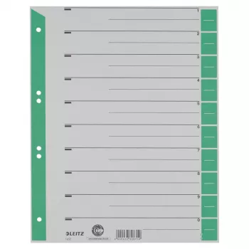 LEITZ 16523055 A4 Karton-Trennblätter, grün, 25 Blatt, Universal 11-Loch, 160 g/m²
