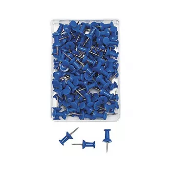 WEDO Pinnnadeln Blau 100 Stück 12 mm Nadelstärke 10 mm Kopfdurchmesser in Klarer Kunststoffbox 54 203