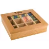 APS Hellbraune Bambus-Teebox mit klarem Sichtfenster, 9 Fächer, 31 x 28 x 9 cm 11775