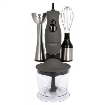 Bomann Stabmixer mit Edelstahlschaft, 400 W, 2 Geschwindigkeiten, Schneebesen, Zerkleinerer (660551)