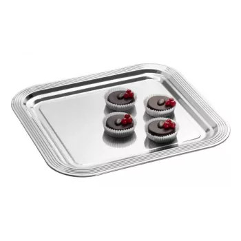 APS CLASSIC rechteckige Servierplatte 354 x 325 mm silberfarbenes vernickeltes und verchromtes Metall mit Linien (1 Stk.)