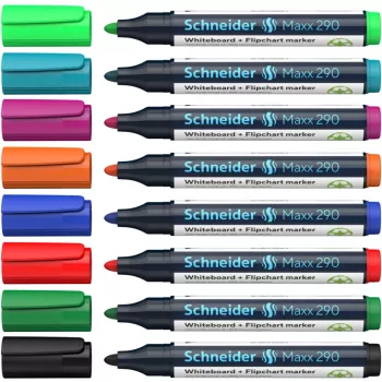 Schneider Maxx 290 Whiteboard- und Flipchart-Marker 8er-Set verschiedene Farben, Rundspitze 2,0-3,0 mm 129098