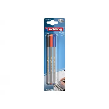 Edding 4-89-3-1999 Fineliner-Stift-Set, 0,3 mm, Schwarz, Rot, Blau (3 Stifte)