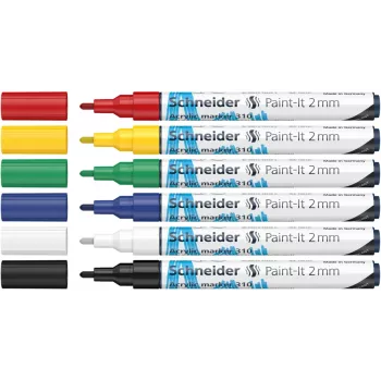 Schneider Paint-It 310 V1 Acrylmarker-Set, verschiedene Farben, 2,0 mm Rundspitze, 6 Stück (120195)