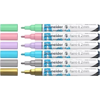 Schneider Paint-It 310 V2 Acrylmarker-Set, verschiedene Farben, 2,0 mm Rundspitze, 6 Stück 120196