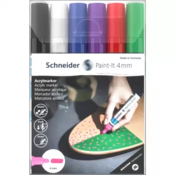 Schneider Paint-It 320 V1 Acrylmarker-Set, 6 verschiedene Farben, 4,0 mm Rundspitze 120295