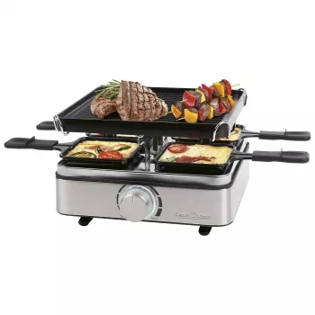 PROFI COOK Raclette-Grill PC-RG 1301 für 4 Personen mit wendbarer Gusseisenplatte, Edelstahlgehäuse 501301