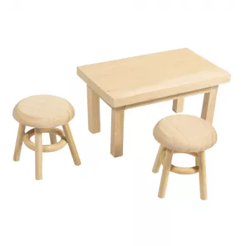 Rayher Mini-Wichteltisch mit 2 Hockern, Naturholz, 3-teiliges Set 46819505